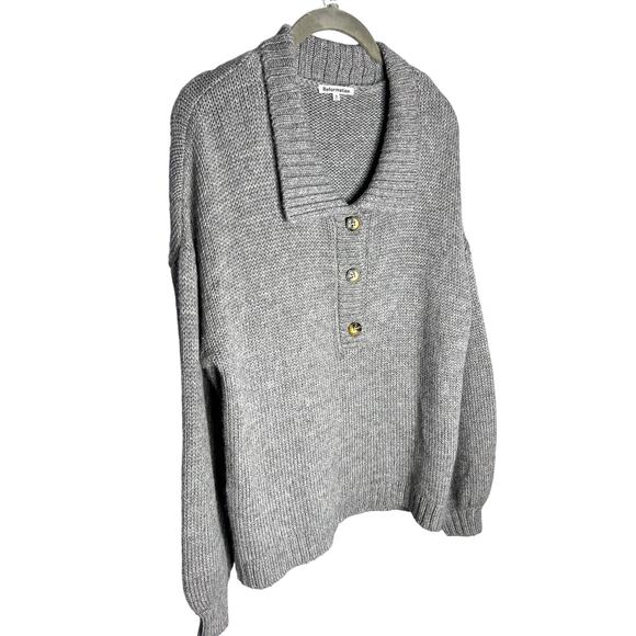 Reformation Belvedere Oversized Sweater Size Small Gray Baby Alpaca Collared - Picture 5 of 8